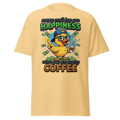 Coffee Duck T-Shirt - Money Can't Buy Happiness Funny Tee - Yellow Haze - TeeRipple