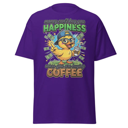 Coffee Duck T-Shirt - Money Can't Buy Happiness Funny Tee - Purple - TeeRipple