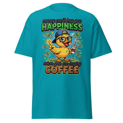 Coffee Duck T-Shirt - Money Can't Buy Happiness Funny Tee - Tropical Blue - TeeRipple