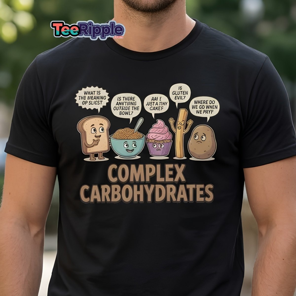 Complex Carbohydrates Funny T-Shirt – Existential Carbs Tee - Maroon - TeeRipple