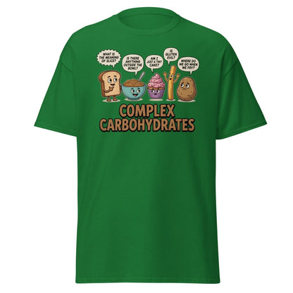 Complex Carbohydrates Funny T-Shirt – Existential Carbs Tee - Turf Green - TeeRipple