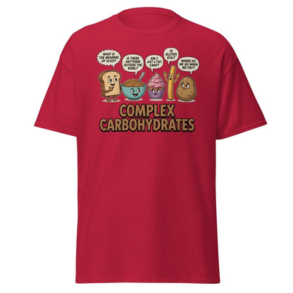 Complex Carbohydrates Funny T-Shirt – Existential Carbs Tee - Cardinal - TeeRipple