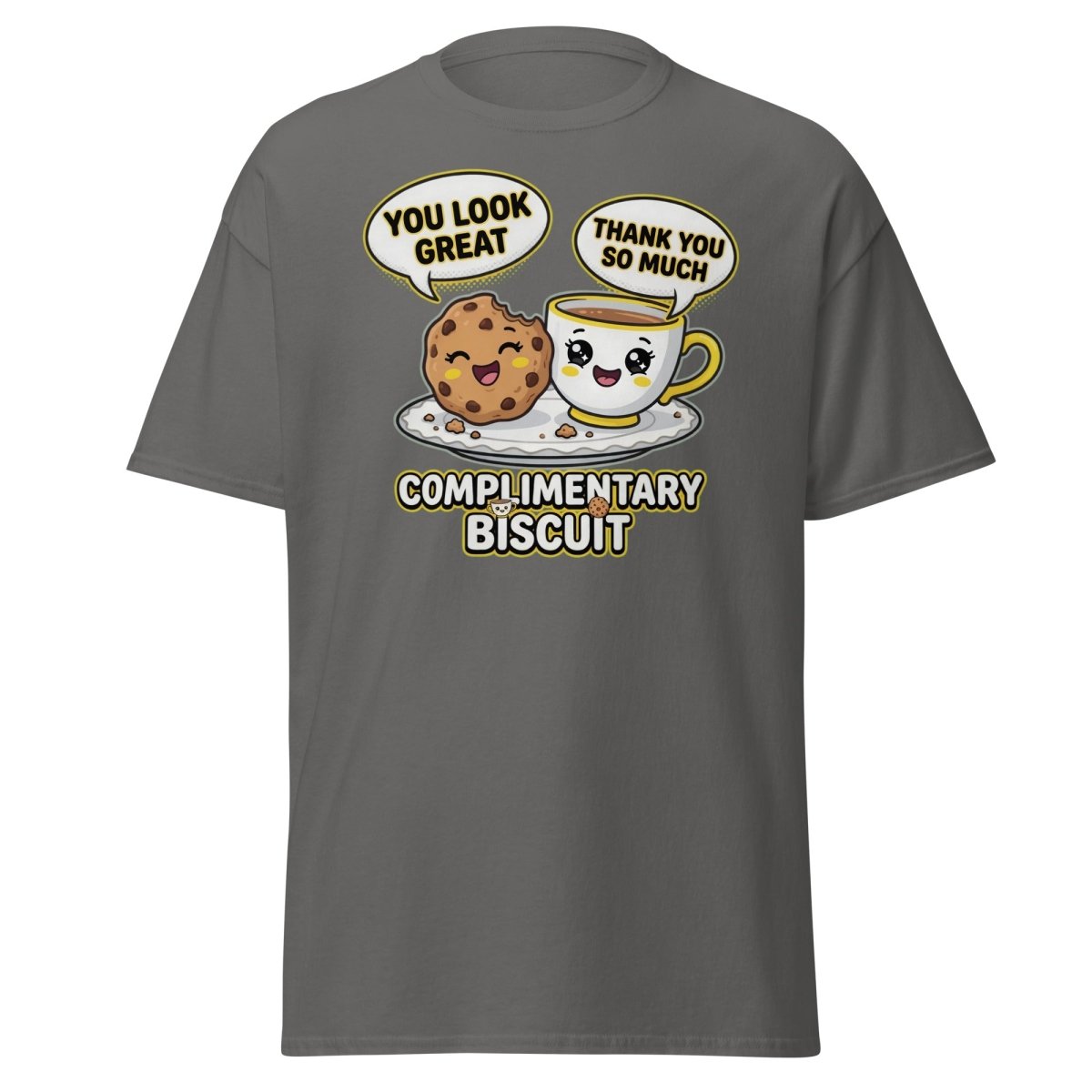 Complimentary Biscuit Funny Cookie Tea Pun T-Shirt - Charcoal - TeeRipple