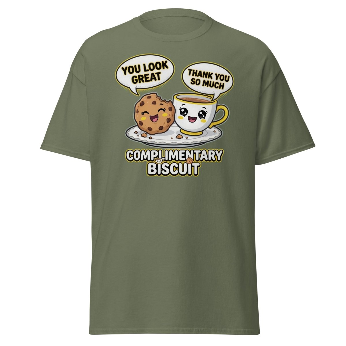 Complimentary Biscuit Funny Cookie Tea Pun T-Shirt - Military Green - TeeRipple
