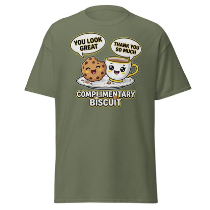 Complimentary Biscuit Funny Cookie Tea Pun T-Shirt - Military Green - TeeRipple