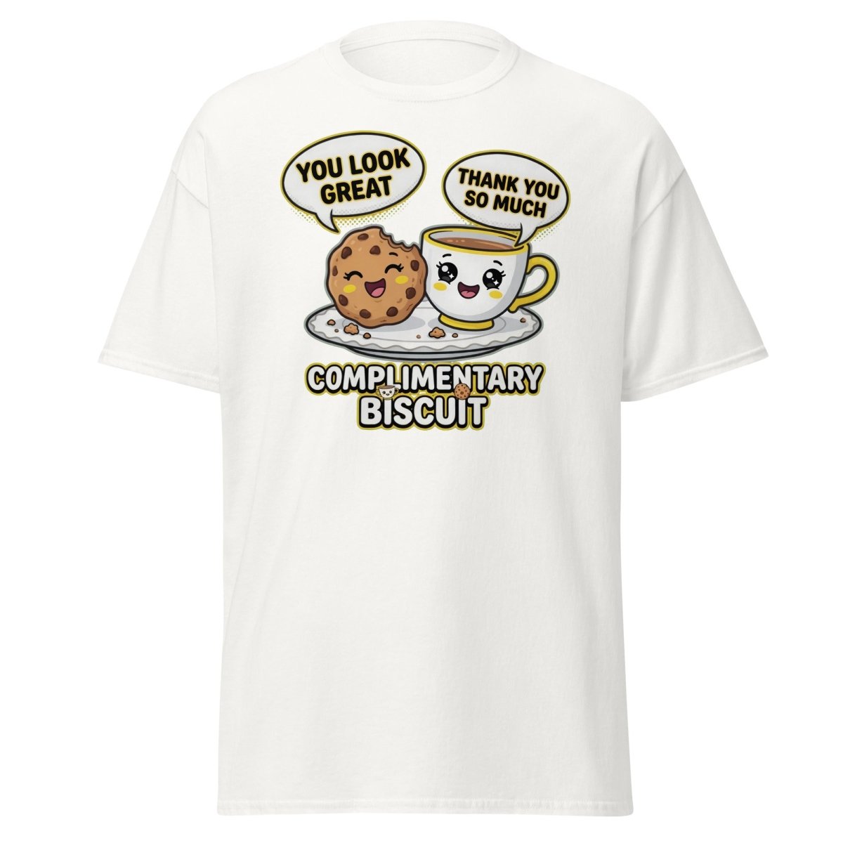 Complimentary Biscuit Funny Cookie Tea Pun T-Shirt - White - TeeRipple