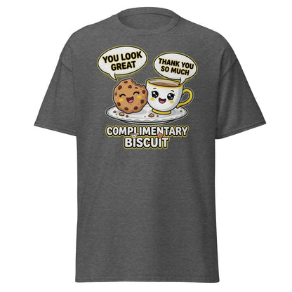 Complimentary Biscuit Funny Cookie Tea Pun T-Shirt - Dark Heather - TeeRipple