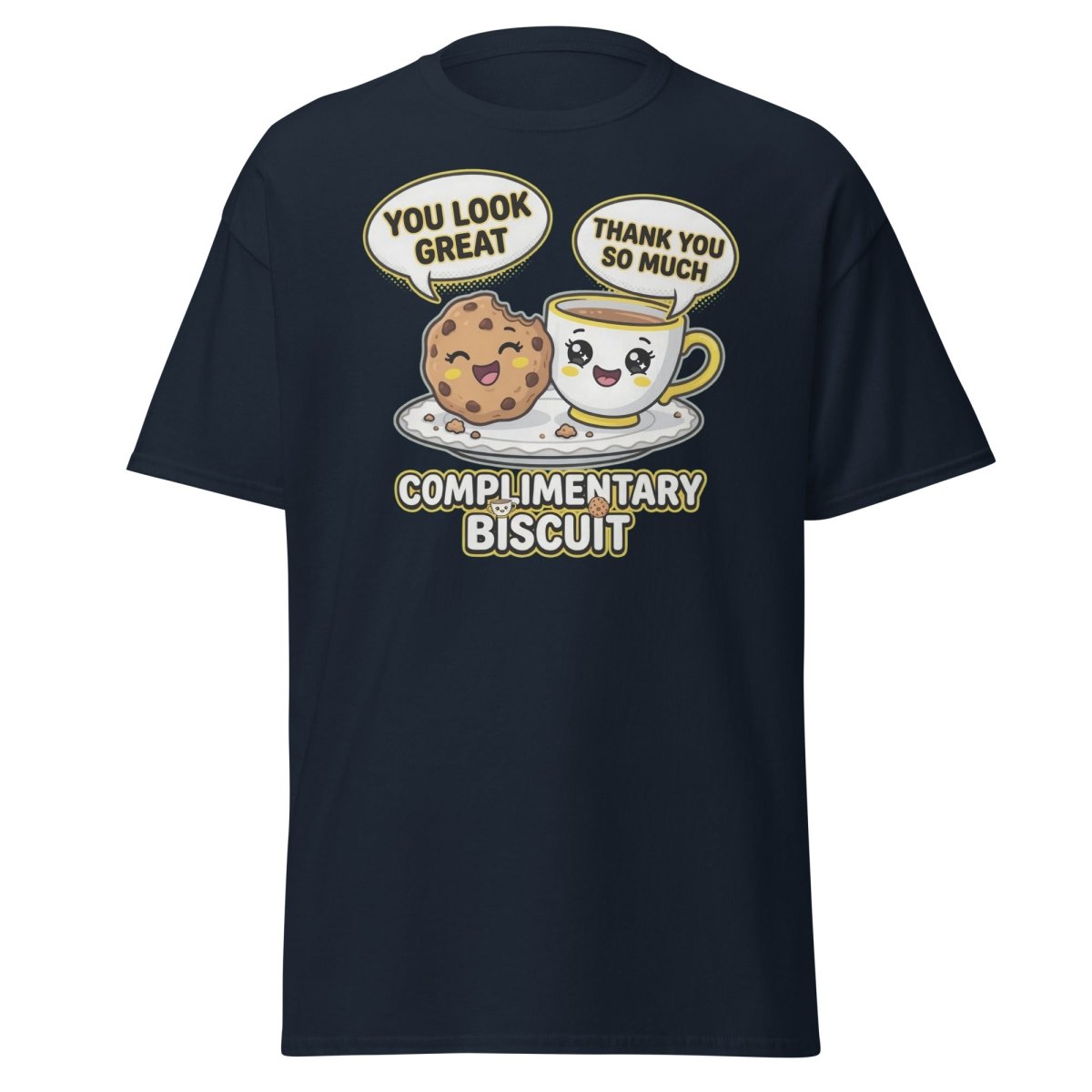 Complimentary Biscuit Funny Cookie Tea Pun T-Shirt - Navy - TeeRipple