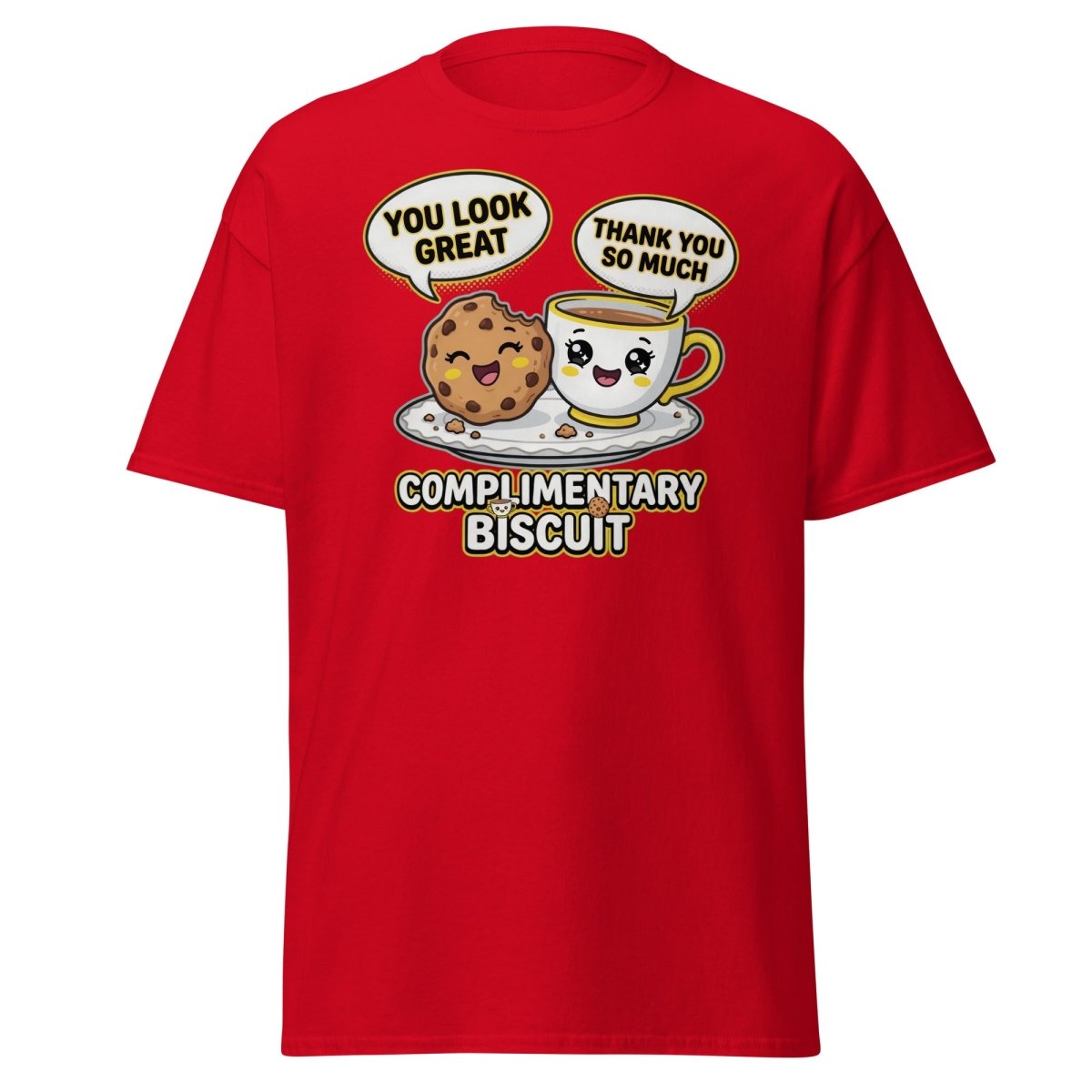 Complimentary Biscuit Funny Cookie Tea Pun T-Shirt - Red - TeeRipple