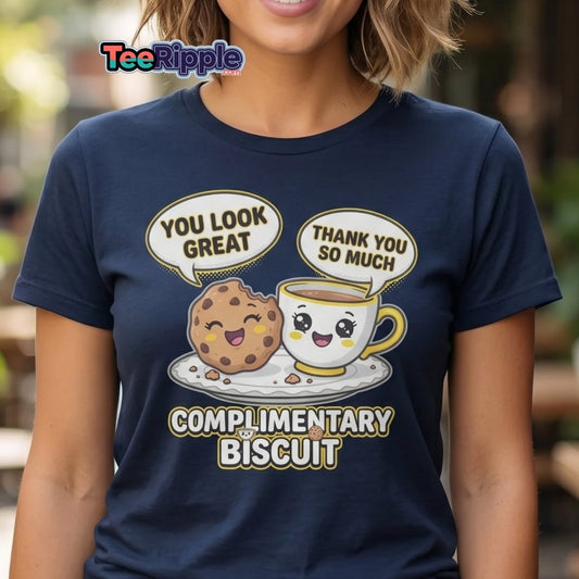 Complimentary Biscuit Funny Cookie Tea Pun T-Shirt - Maroon - TeeRipple