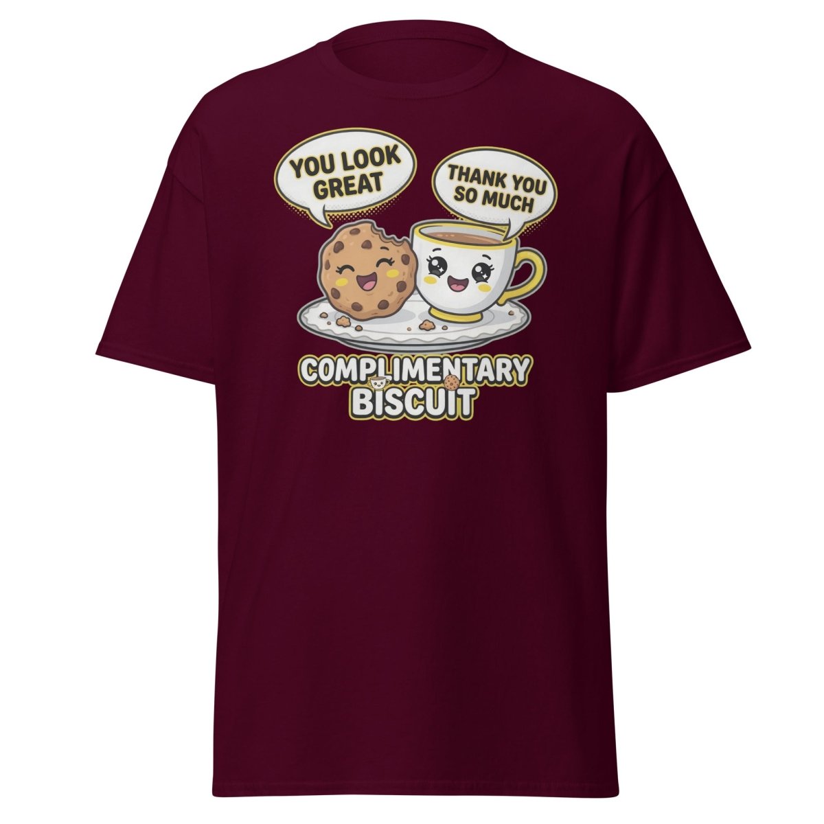 Complimentary Biscuit Funny Cookie Tea Pun T-Shirt - Maroon - TeeRipple