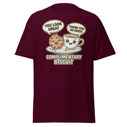 Complimentary Biscuit Funny Cookie Tea Pun T-Shirt - Maroon - TeeRipple