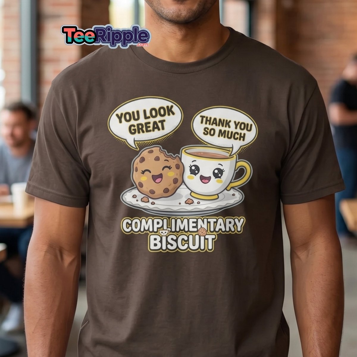Complimentary Biscuit Funny Cookie Tea Pun T-Shirt - Maroon - TeeRipple