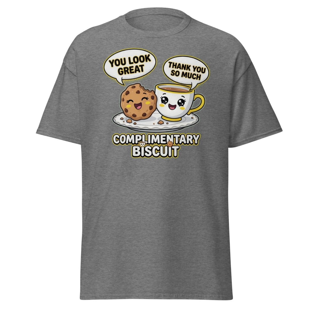 Complimentary Biscuit Funny Cookie Tea Pun T-Shirt - Graphite Heather - TeeRipple