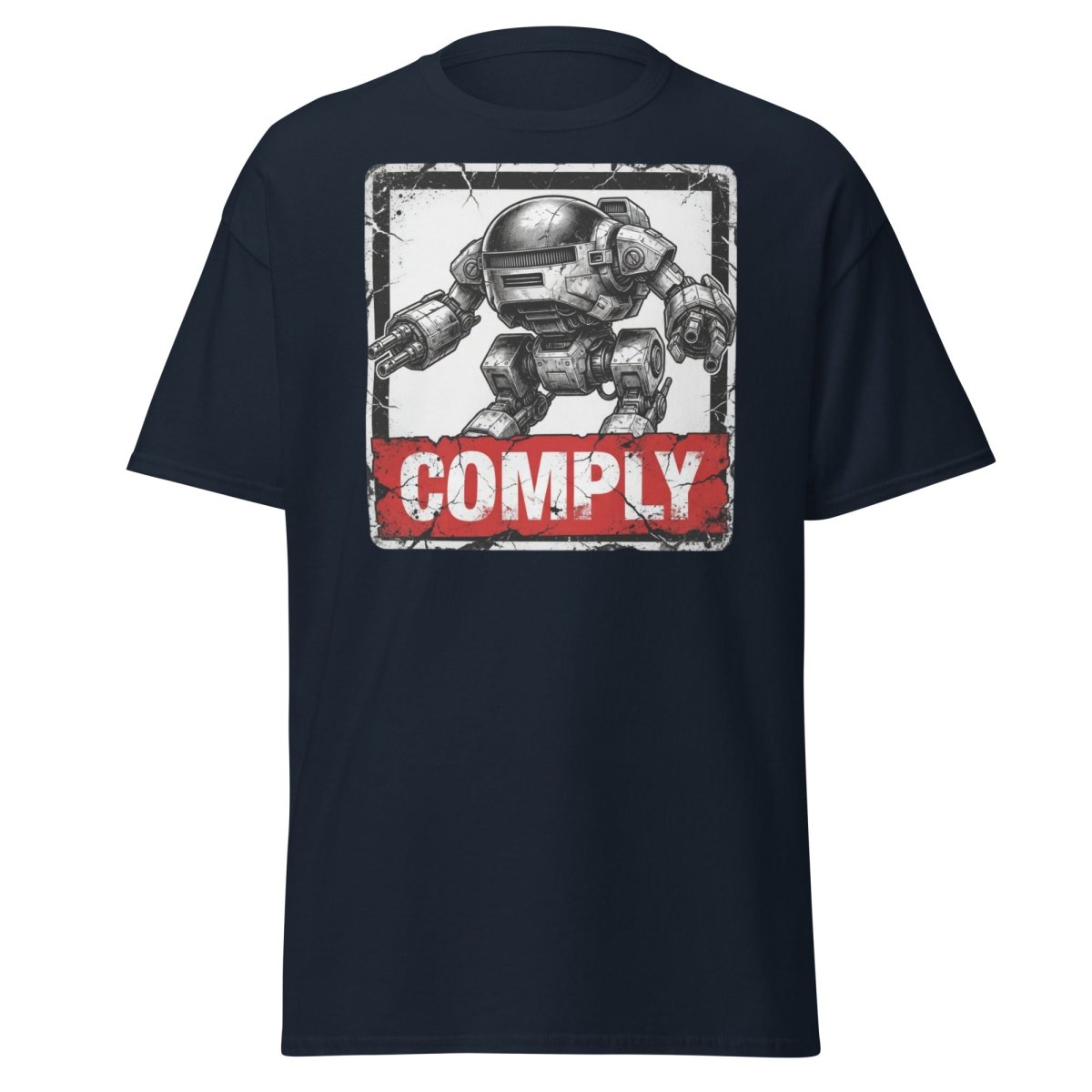 Comply Robot T-Shirt – Funny Sci-Fi Graphic Tee - Navy - TeeRipple
