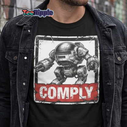 Comply Robot T-Shirt – Funny Sci-Fi Graphic Tee - Maroon - TeeRipple