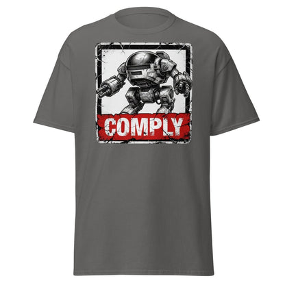 Comply Robot T-Shirt – Funny Sci-Fi Graphic Tee - Charcoal - TeeRipple