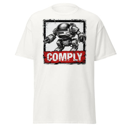 Comply Robot T-Shirt – Funny Sci-Fi Graphic Tee - White - TeeRipple