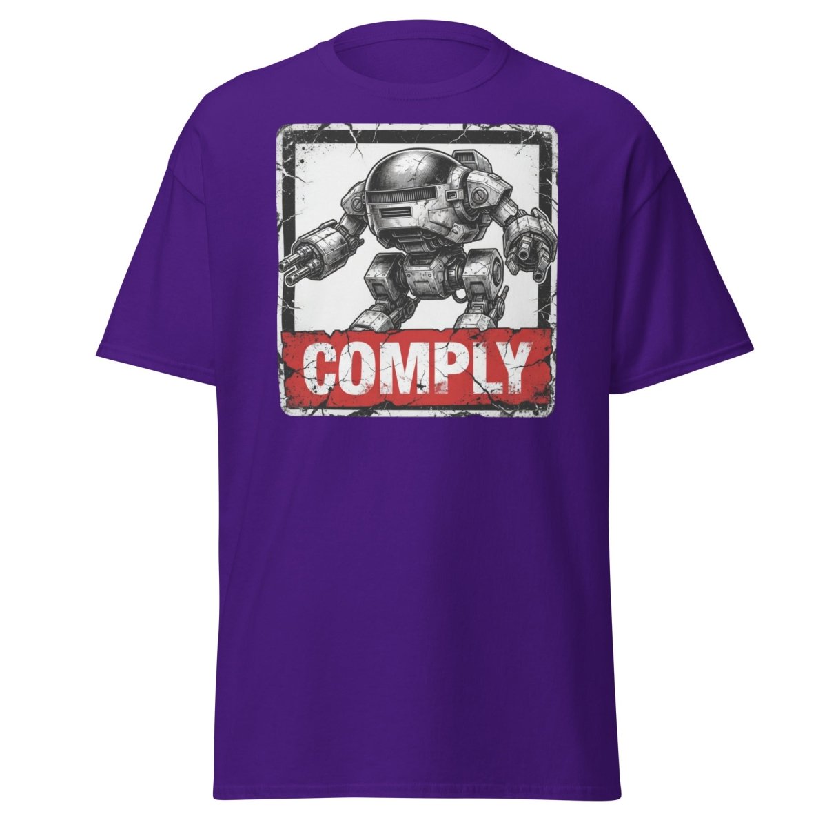 Comply Robot T-Shirt – Funny Sci-Fi Graphic Tee - Purple - TeeRipple