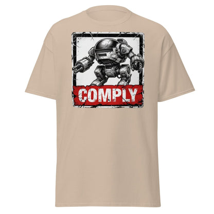 Comply Robot T-Shirt – Funny Sci-Fi Graphic Tee - Sand - TeeRipple