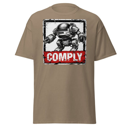 Comply Robot T-Shirt – Funny Sci-Fi Graphic Tee - Brown Savana - TeeRipple