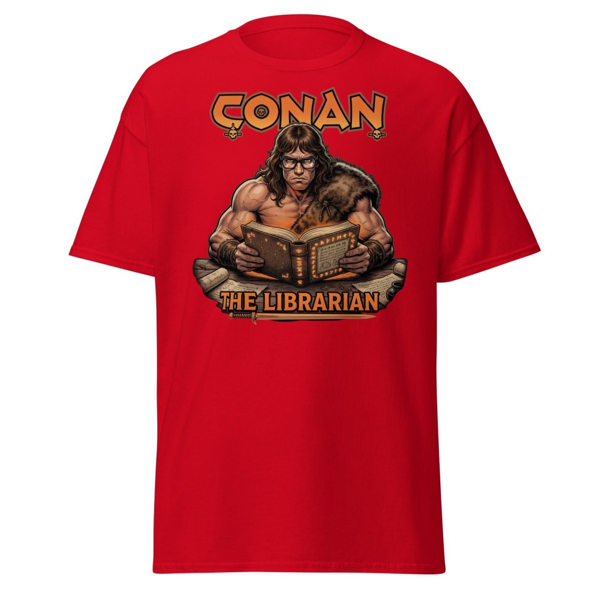 Conan The Librarian T-Shirt - Funny Barbarian Bookworm Tee - Red - TeeRipple