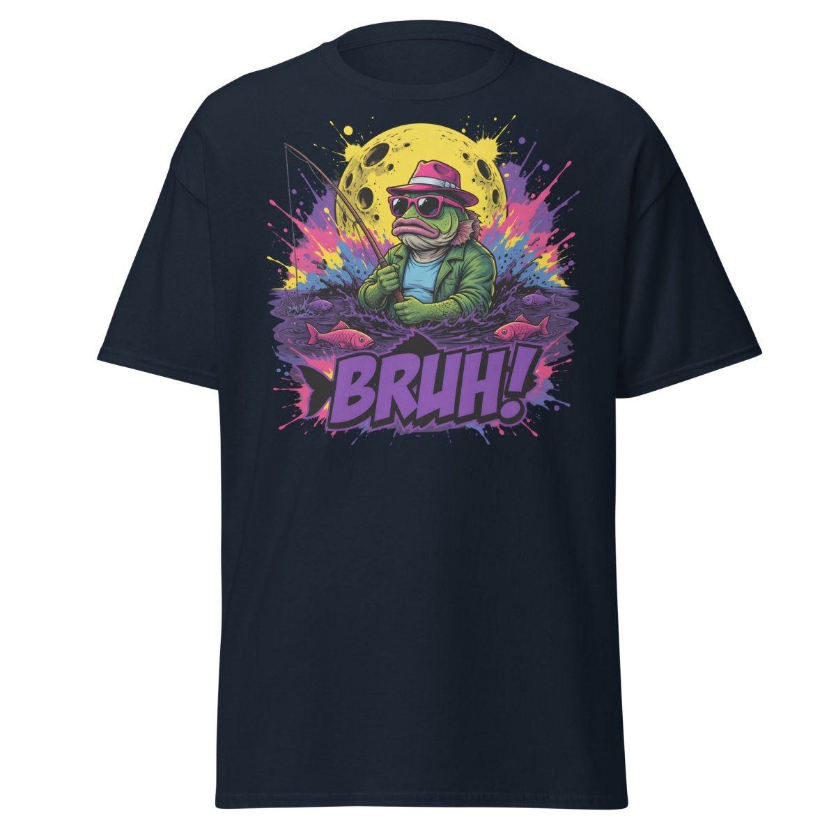 Cool Frog Fishing Bruh T-Shirt – Funny Graphic Tee - Navy - TeeRipple