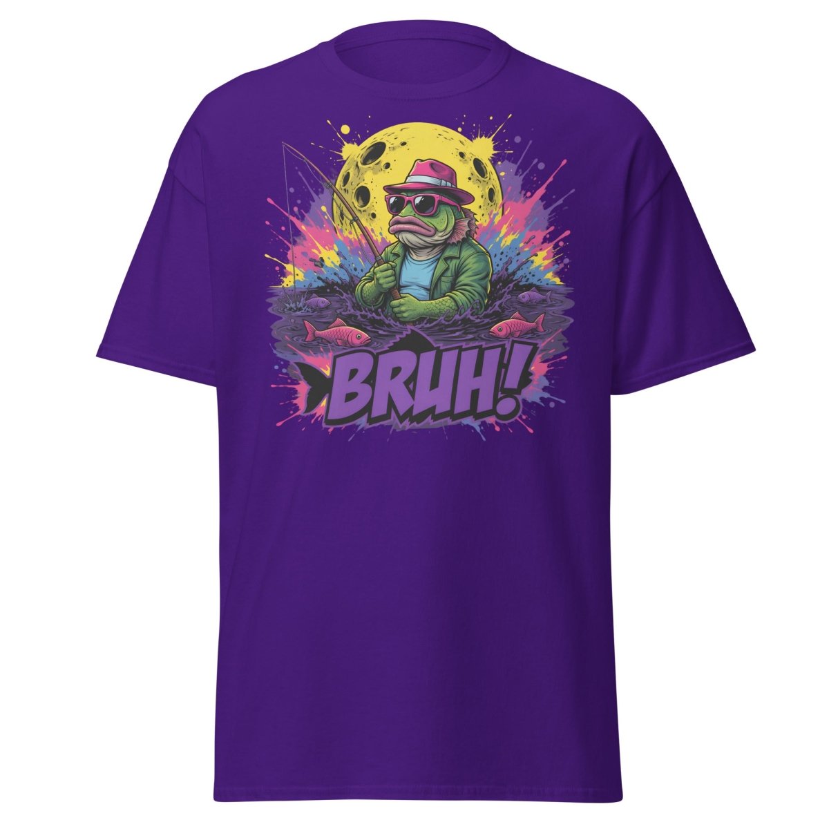 Cool Frog Fishing Bruh T-Shirt – Funny Graphic Tee - Purple - TeeRipple