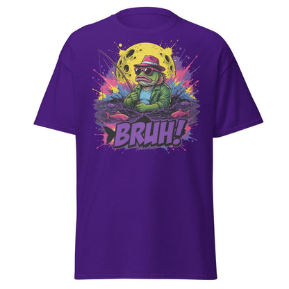 Cool Frog Fishing Bruh T-Shirt – Funny Graphic Tee - Purple - TeeRipple