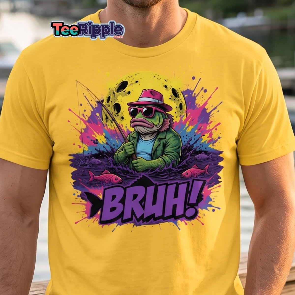 Cool Frog Fishing Bruh T-Shirt – Funny Graphic Tee - Maroon - TeeRipple