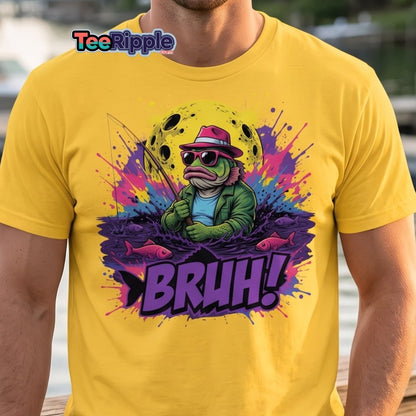 Cool Frog Fishing Bruh T-Shirt – Funny Graphic Tee - Maroon - TeeRipple