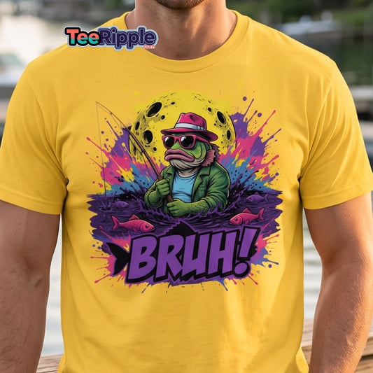 Cool Frog Fishing Bruh T-Shirt – Funny Graphic Tee - Maroon - TeeRipple
