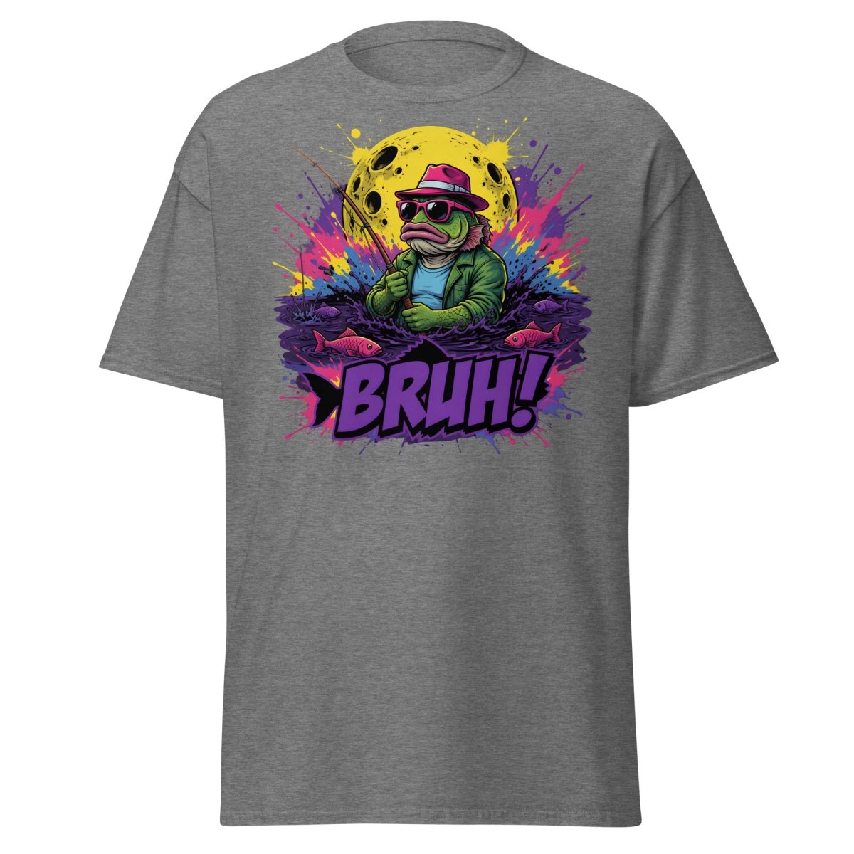 Cool Frog Fishing Bruh T-Shirt – Funny Graphic Tee - Graphite Heather - TeeRipple