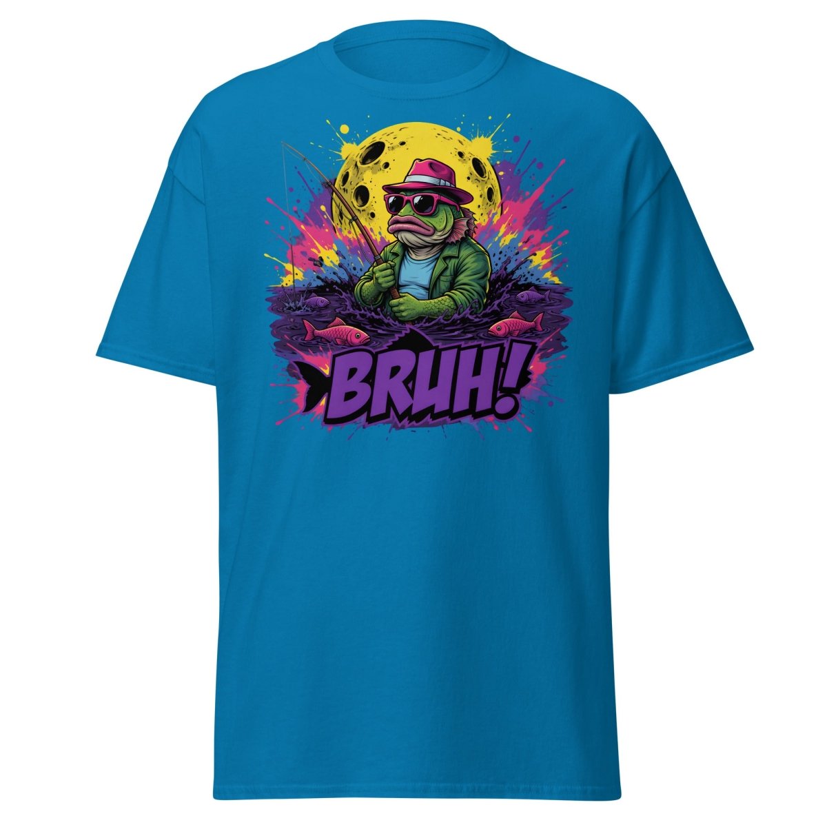 Cool Frog Fishing Bruh T-Shirt – Funny Graphic Tee - Sapphire - TeeRipple
