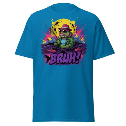 Cool Frog Fishing Bruh T-Shirt – Funny Graphic Tee - Sapphire - TeeRipple
