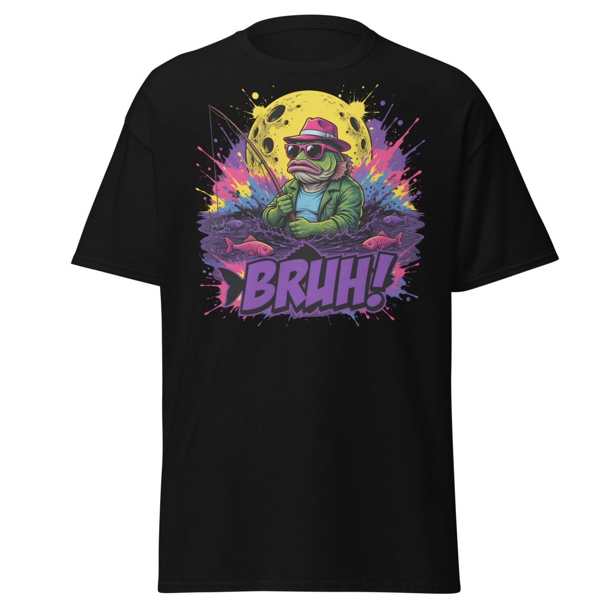 Cool Frog Fishing Bruh T-Shirt – Funny Graphic Tee - Black - TeeRipple