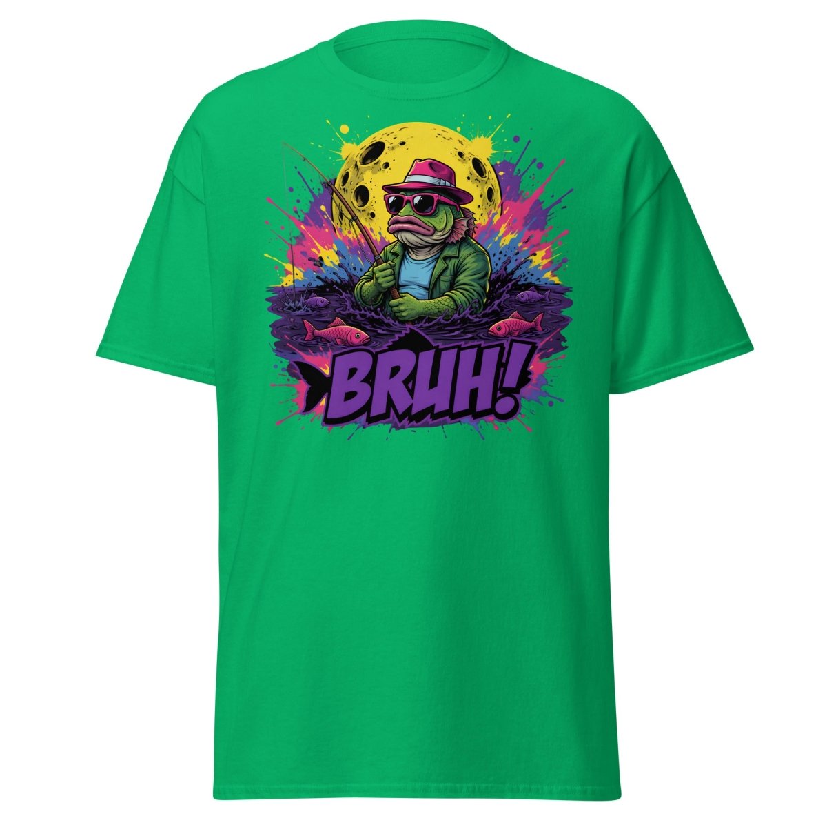 Cool Frog Fishing Bruh T-Shirt – Funny Graphic Tee - Irish Green - TeeRipple