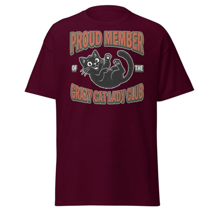 Crazy Cat Lady Club T-Shirt - Proud Member Funny Cat Tee - Maroon - TeeRipple