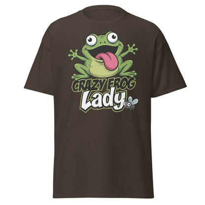 Crazy Frog Lady T-Shirt | Funny Cartoon Frog Tee - Dark Chocolate - TeeRipple