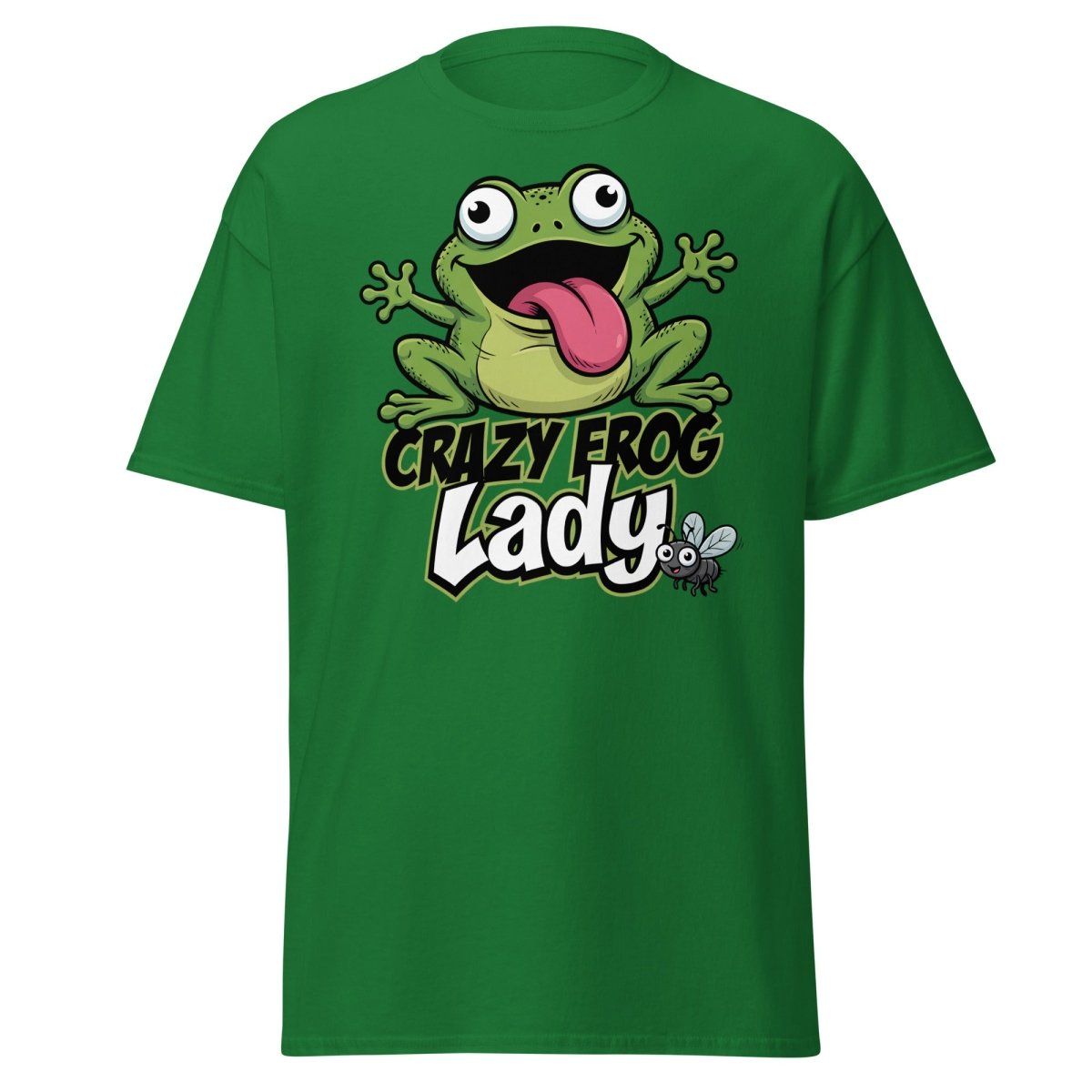 Crazy Frog Lady T-Shirt | Funny Cartoon Frog Tee - Turf Green - TeeRipple
