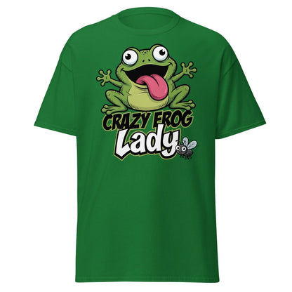Crazy Frog Lady T-Shirt | Funny Cartoon Frog Tee - Turf Green - TeeRipple