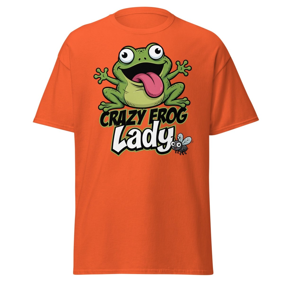 Crazy Frog Lady T-Shirt | Funny Cartoon Frog Tee - Orange - TeeRipple