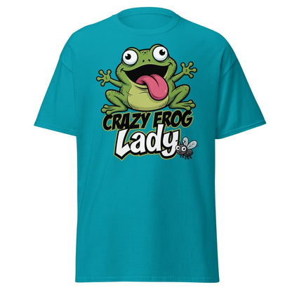 Crazy Frog Lady T-Shirt | Funny Cartoon Frog Tee - Tropical Blue - TeeRipple