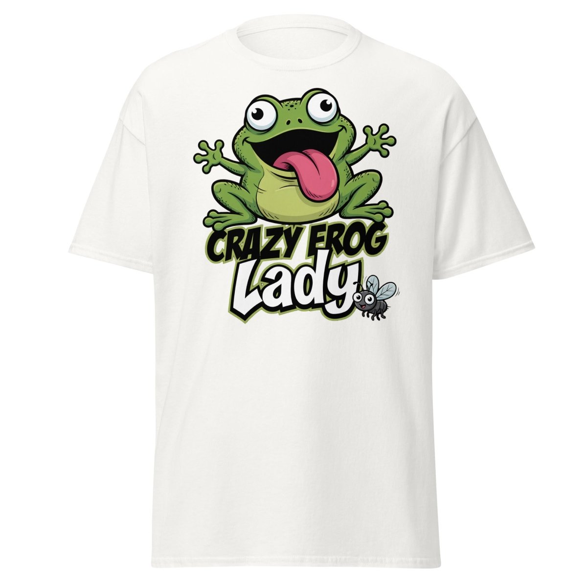 Crazy Frog Lady T-Shirt | Funny Cartoon Frog Tee - White - TeeRipple