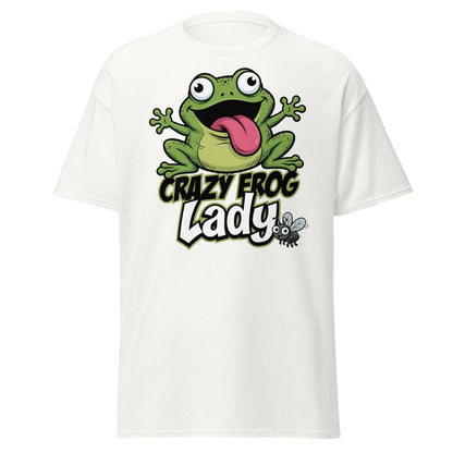 Crazy Frog Lady T-Shirt | Funny Cartoon Frog Tee - White - TeeRipple
