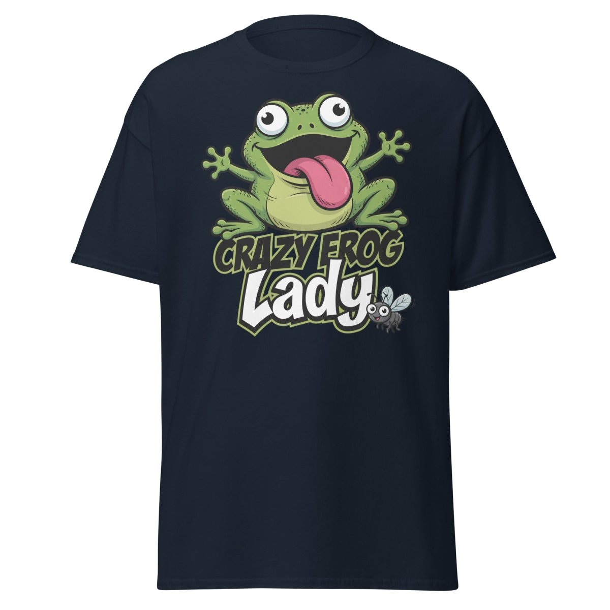 Crazy Frog Lady T-Shirt | Funny Cartoon Frog Tee - Navy - TeeRipple