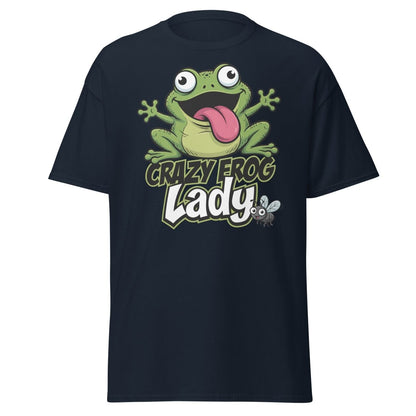 Crazy Frog Lady T-Shirt | Funny Cartoon Frog Tee - Navy - TeeRipple