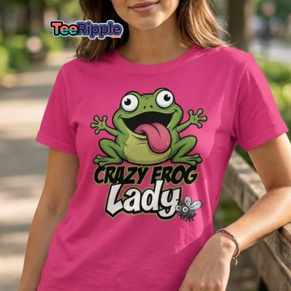 Crazy Frog Lady T-Shirt | Funny Cartoon Frog Tee - Maroon - TeeRipple