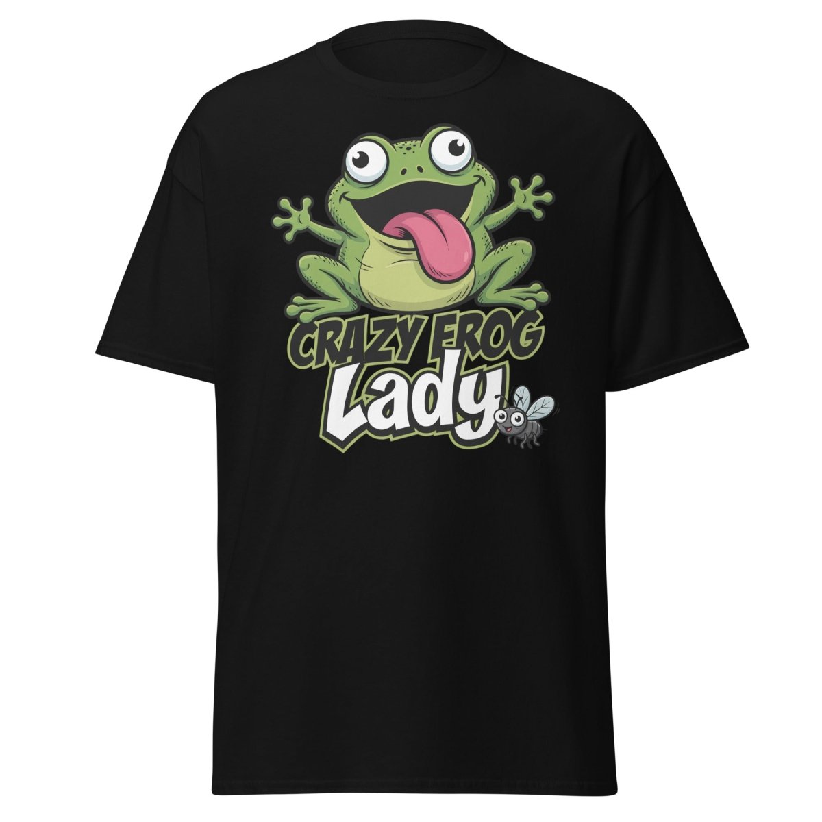 Crazy Frog Lady T-Shirt | Funny Cartoon Frog Tee - Black - TeeRipple