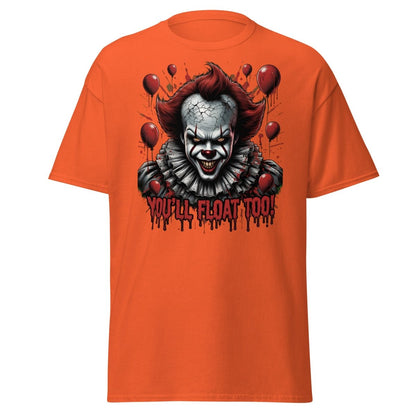 Creepy Clown You'll Float Too T-Shirt - Horror Graphic Tee - Orange - TeeRipple
